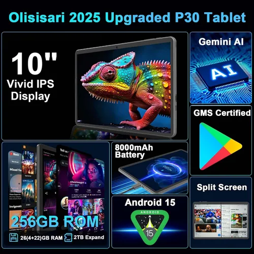 Vista 3 de 2026 Tablet de 10 pulgadas, tableta Android 15 con teclado, 26GB+256GB+2TB Expandir AI Tablets PC with Gemini AI, Octa-Core, 5G WiFi, 8000mAh
