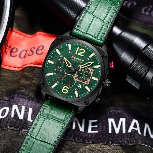 Vista 4 de KAIGOPAW Reloj de cuero para hombre cuadrado multifunción cronógrafo cuarzo impermeable a la moda