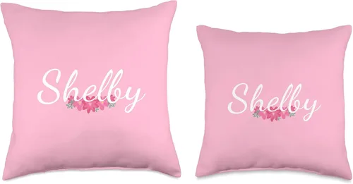 Vista 3 de Regalos y diseños personalizados Shelby para niñas personalizado regalo Shelby nombre personalizado flores rosa tiro almohada, 16x16, multicolor