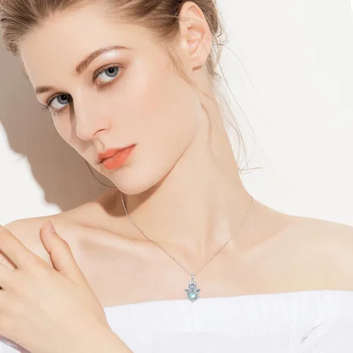 Vista 2 de PROESS Collar Hamsa de plata de ley 925 para mujeres y hombres, protector de amuleto, joyería de regalo