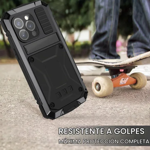 Vista 5 de Lunivop - Carcasa metálica resistente para iPhone 15 Pro Max, color negro