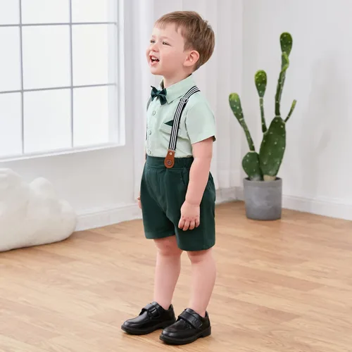 Vista 3 de SOLOYEE Conjunto de ropa formal para bebé, conjunto de ropa formal de manga corta y corbatín para niño