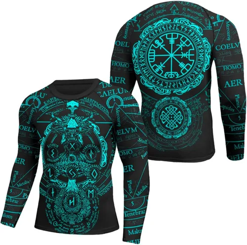Vista 8 de Camiseta de compresión Viking de manga larga para capa base, ajuste de rendimiento, MMA BJJ, tela elástica Color 1