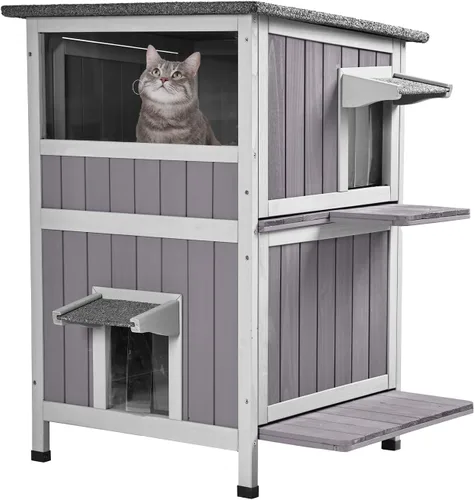 Vista 16 de GUTINNEEN Casa para Gatos de Exterior Climatizada Aislada con Calentador y Forro Térmico, Refugio Cálido de Invierno para Gatos Ferales Espacioso