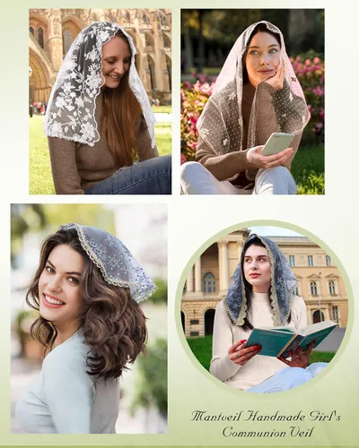 Vista 7 de Mantveil Round Chapel Cap Veil Vintage Flower Lace Mantilla Veils for Church Catholic Women Prayer Latin Mass Head Coverings