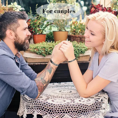 Vista 6 de Pulsera de cuero trenzado de acero inoxidable para hombre, con cierre magnético de acero inoxidable para mujeres y hombres, joyería de pareja
