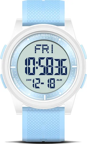 Vista 90 de Beeasy - Reloj digital de pulsera resistente al agua con cronómetro, alarma, cuenta regresiva, doble zona horaria, ultrafino, pantalla angular muy