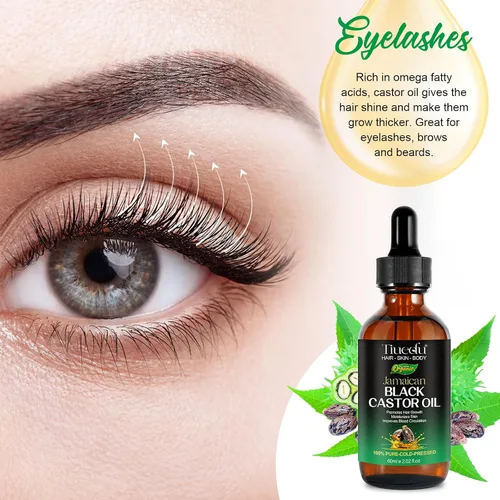Vista 6 de Tiuedu Aceite de ricino negro jamaicano para el crecimiento del cabello, pestañas y cejas más gruesas, aceite de ricino para cabello, cara, cuerpo