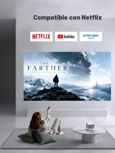 Vista 4 de Proyector inteligente 4K 4100ANSI con WiFi y Bluetooth, enfoque automático Mejora Blancanieves