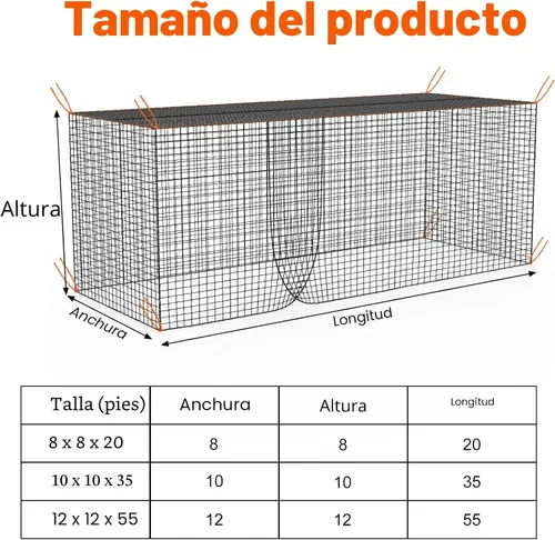 Vista 2 de Red de jaula de bateo cerrada resistente de 8 x 8 x 20 /10 x 10 x 35/12 x 12 x 55 pies con puerta, solo red, sin postes ni marco, redes