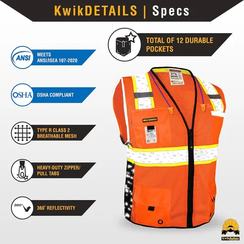 Vista 5 de KwikSafety BIG KAHUNA DIGITAL - Chaleco de seguridad [naranja, 3XL] + paquete de casco duro de ala completa TORTOISE