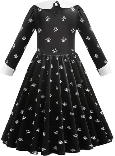 Vista 7 de Kid Black Halloween Costume Dress For Girl Cosplay Princess Halloween Outfit With Wig Bag Earrings Socks