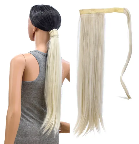 Vista 7 de SWACC - Extensiones de pelo largo, lacio y ondulado, en forma de cola de caballo, extensiones de pelo sintético con clip para mujer