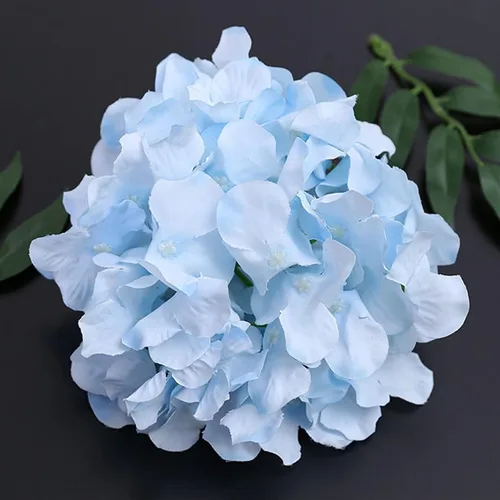 Vista 3 de FagusHome 30 piezas de cabezas de hortensias artificiales de seda, cabezas y tallos de hortensias artificiales para decoración del hogar y boda Azul