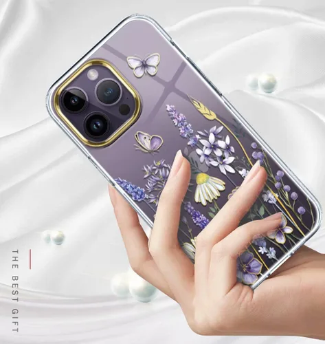 Vista 3 de luolnh Funda compatible con iPhone 14 Pro Max con flores, para mujeres femeninas, a prueba de golpes, transparente con patrón floral para iPhone 14