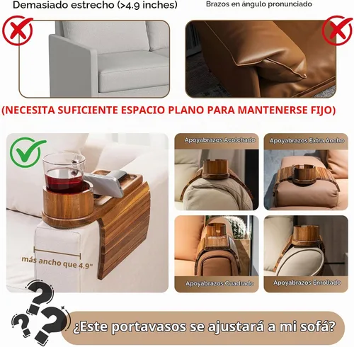 Vista 2 de Soporte de taza de sofá para reposabrazos de más de 4.9" de ancho con soporte de teléfono de 360° Acacia