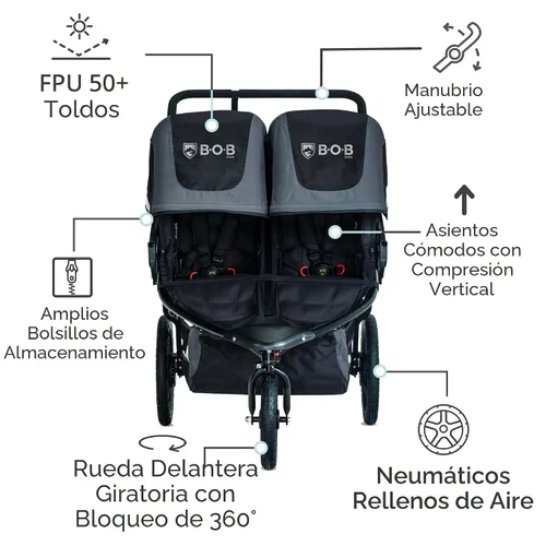 Vista 3 de BOB Gear Revolution Flex 3.0 Duallie - Cochecito para correr, cochecito doble, color negro grafito Versatile Double Jogger Stroller; All Terrain