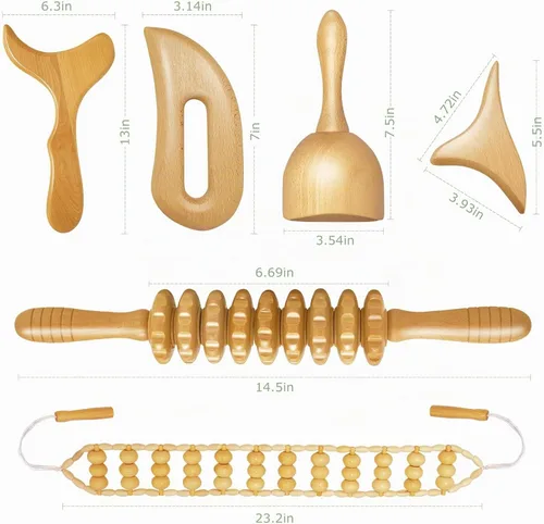 Vista 7 de AICNLY 6 herramientas de masaje de terapia de madera para moldear el cuerpo, rodillo corporal multifuncional para anticelulitis y dolor muscular
