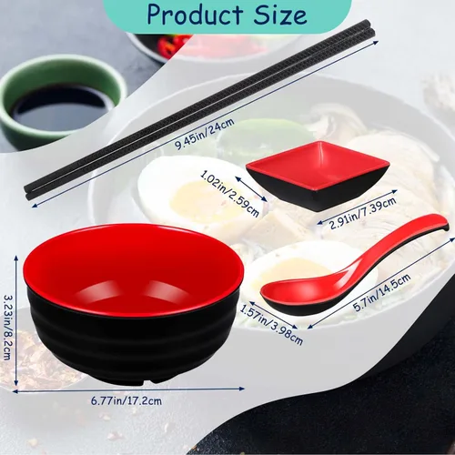 Vista 2 de meekoo Juego de 6 tazones de ramen de 41 onzas a granel asiático, chino, grande, japonés, fideos para ramen, cuenco Pho con tazones de inmersión