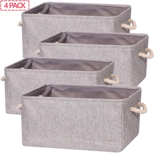 Vista 3 de TENABORT Paquete de 4 cestas de almacenamiento grandes, caja de almacenamiento plegable, organizador plegable de tela con asas para armario, hogar