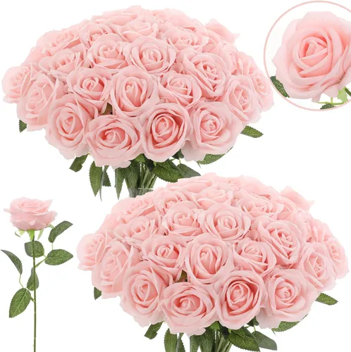 Vista 11 de 12 rosas artificiales de terciopelo sintético para decoración del hogar y boda (rosa perla, negro)