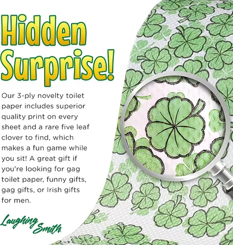 Vista 5 de Laughing Smith Papel higiénico novedoso – Lucky Roll de papel higiénico de trébol de cuatro hojas, regalo divertido del día de San Patricio