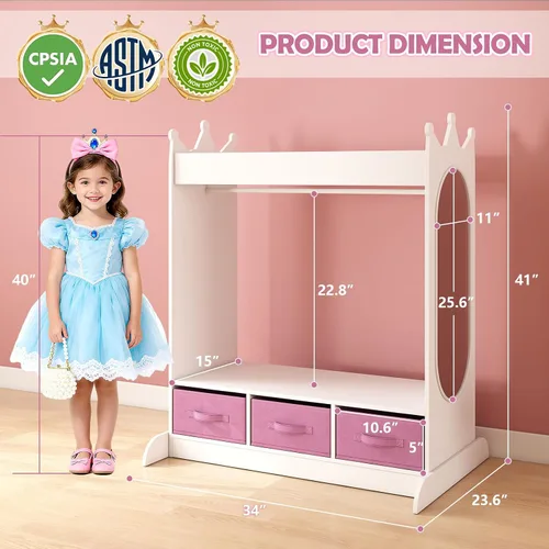 Vista 2 de COSVALVE JOYLDIAS - Almacenamiento de disfraces para niños con espejo y cajones, cómoda armario para niños, armario de almacenamiento de simulación