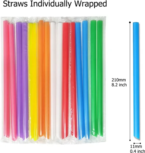 Vista 9 de 100 popotes para batidos envueltos individualmente, jumbo, grandes, de plástico, desechables, para té de burbujas, batidos coloridos