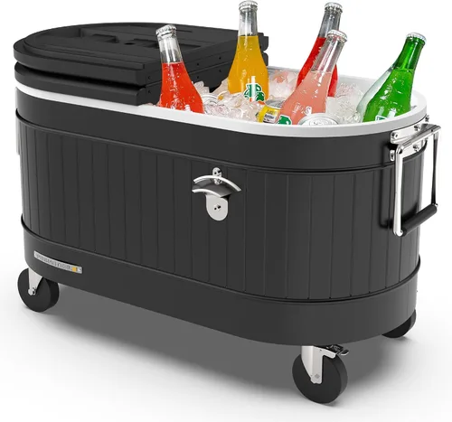 Vista 17 de Permasteel Enfriador de patio rodante: gran hielera para exteriores con ruedas, enfriador de bebidas para patio trasero, barbacoa, portón trasero