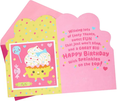 Vista 2 de Tarjeta de cumpleaños Hallmark para niñas (con pegatinas de cupcakes y dulces)
