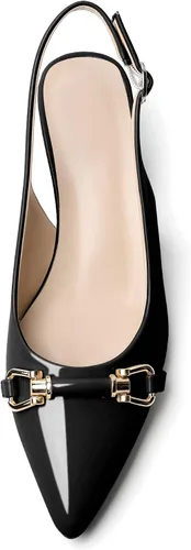 Vista 3 de AUMOTED Zapatos de tacón bajo para mujer, con hebilla y lazo, correa en el tobillo, zapatos de vestir para oficina, fiesta, boda, 1.6 pulgadas