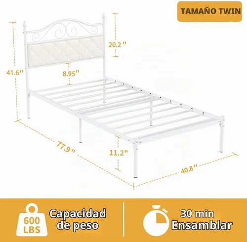 Vista 2 de Elephance Base de cama individual con cabecero tapizado, plataforma de metal con espacio de almacenamiento de 11.2 pulgadas, con botón capitoné,