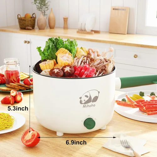 Vista 5 de Olla eléctrica con vapor, sartén antiadherente portátil con doble control de potencia, cocina eléctrica Shabu Shabu para fideos, avena, pasta