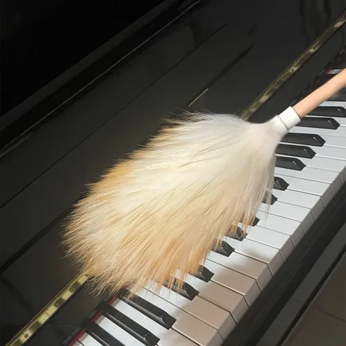 Vista 2 de Cepillo de limpieza de lana de cordero de lana, mango de madera, cuerda para colgar, antiestático, agarre cómodo, para piano, guitarra y otros