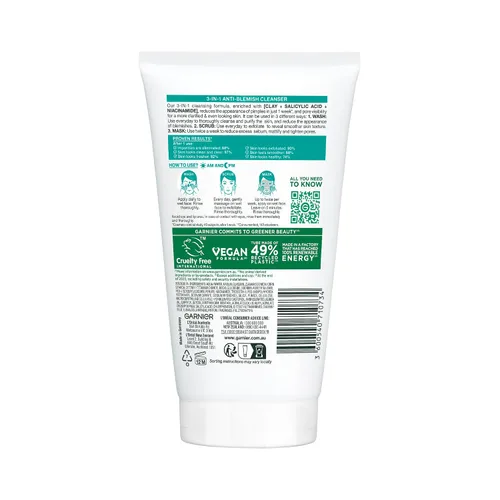 Vista 2 de Garnier Skin Naturals Pure 3 en 1 Lavado+exfoliante+máscara: 5.1 fl oz.