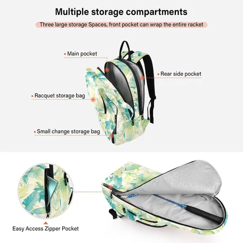 Vista 5 de Tennis Badminton Backpack Cute Sturdy Cartoon Fossa Green Leaf Travel Sports Bag Gym Bag for Women, Men, Teenagers raquetas de tenis