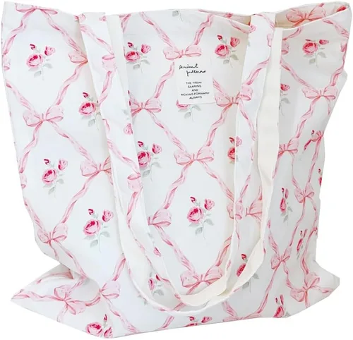 Vista 56 de Floral Canvas Tote Bag Double-Sided Printed Cloth Cotton Tote Floral Shoulder Bags for Beach Travel Shopping Grocery