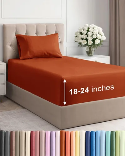 Vista 80 de Sábanas individuales de bolsillo extra profundo, sábanas transpirables y refrescantes de 3 piezas, juego de sábanas de lujo para hotel, suaves, sin