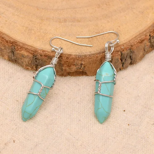 Vista 13 de Pendientes de cristal de punta envuelta en alambre de piedra pulida para mujer Reiki Energy Healing