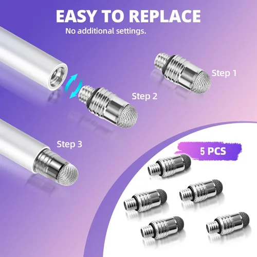 Vista 6 de Lápiz capacitivo extralargo para pantallas táctiles [5 puntas de malla de fibra] compatibles con iPad, iPhone, Android, tablet, laptop, Chromebook