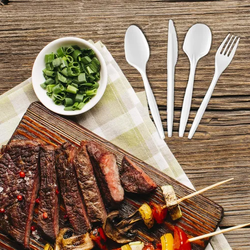 Vista 2 de Settings - Cubertería desechable (400 piezas) BPA-free blades cut meats & desserts cleanly without snapping; great for parties, weddings, catering