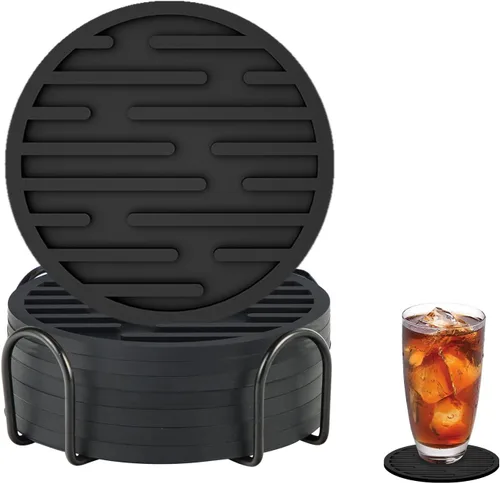 Vista 9 de Juego de 6 posavasos de silicona para bebidas con soporte, impermeables, antideslizantes, reutilizables, posavasos duraderos para mesa, bar