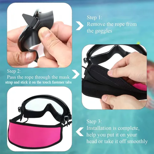 Vista 7 de Skylety 2 piezas de correa para máscara de buceo y natación con cierre de gancho y bucle, protector de cabello para máscaras de buceo y esnórquel