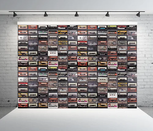 Vista 4 de BELECO Telón de fondo de música estilo vintage de 5 x 3 pies, cintas de cassette de audio, música retro, concierto, fiesta, fondo de papel tapiz