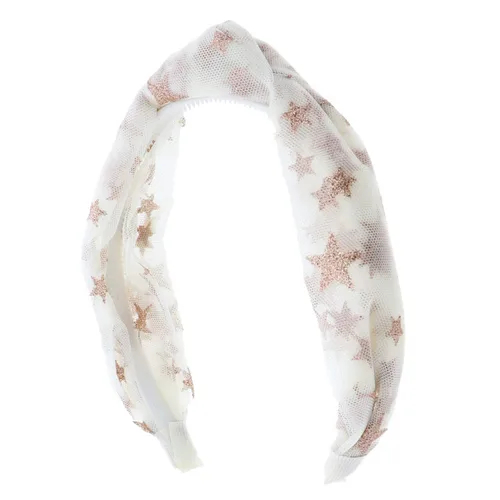 Vista 5 de Motique Accessories Diadema de vacaciones estrellada de oro diadema de tul turbante nudo diadema para mujeres y niñas - negro