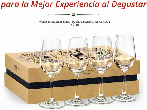 Vista 3 de Vasos para degustar y beber tequila Colección de cristalería de tequila Juego de 4 Copitas de cristal de 5.5 onzas para beber blanco