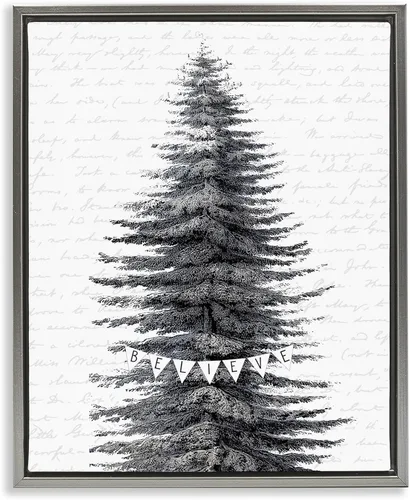 Vista 14 de Stupell Industries Árbol de Navidad cubierto de nieve Believe Holiday Word Design, diseño de letras y forradas Stupell Industries · By Lettered
