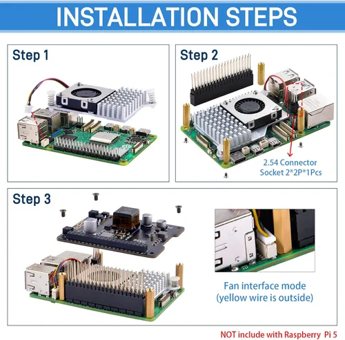 Vista 7 de GeeekPi P30 PoE+ HAT para Raspberry Pi 5, con enfriador activo oficial Pi 5