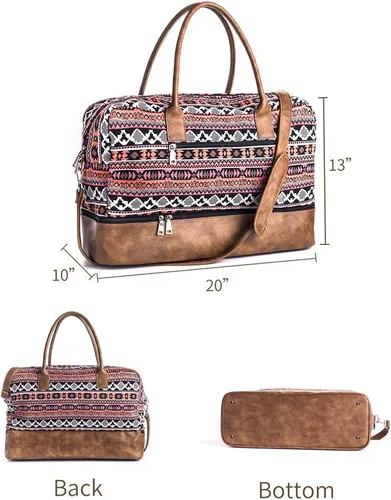 Vista 7 de MyMealivos Bolsa de lona para el fin de semana o viaje durante la noche bolsa de tela de lana gruesa con bolsa para zapatos