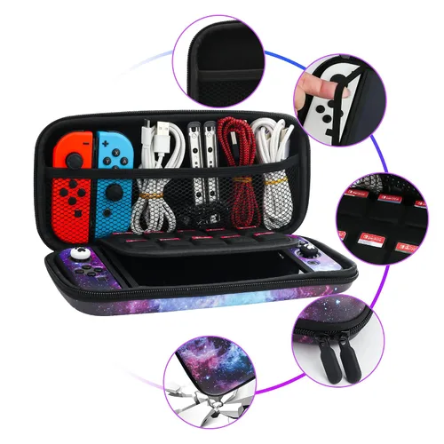 Vista 2 de Purple Carrying Case for Nintendo Switch & Accessories, Galaxy Bundle Set with Portable Switch Travel Storage, Soft TPU Protective Skin Cover